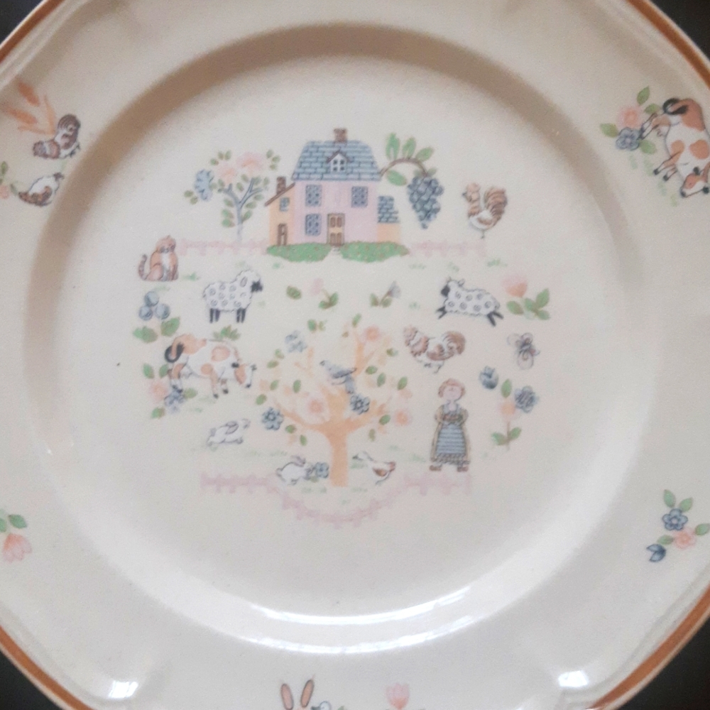 Vintage stonewear farm scene